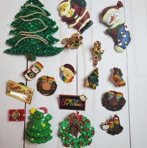 Lot of 17 vintage Christmas pins
